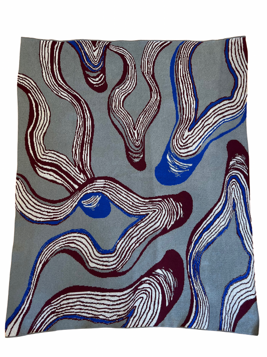 Steady Flow Blanket / Stone, Royal Blue and Burgundy